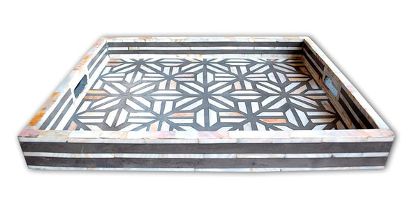 Mother Of Pearl Inlay Cross Design Tray Grey