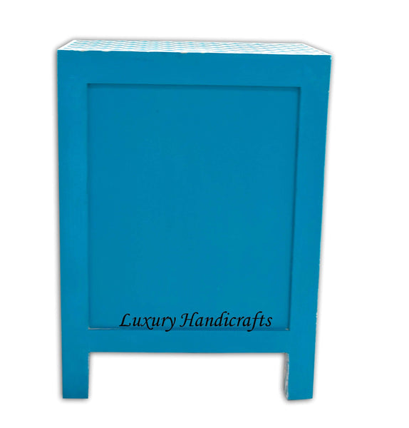Mother Of Pearl Inlay 1 Drawer 2 Door Fishscale Design Bedside Teal Green