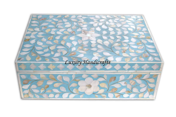 Mother Of Pearl Inlay Floral Box Turquoise