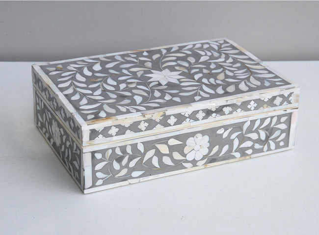 Mother Of Pearl Inlay Floral Box Grey 1