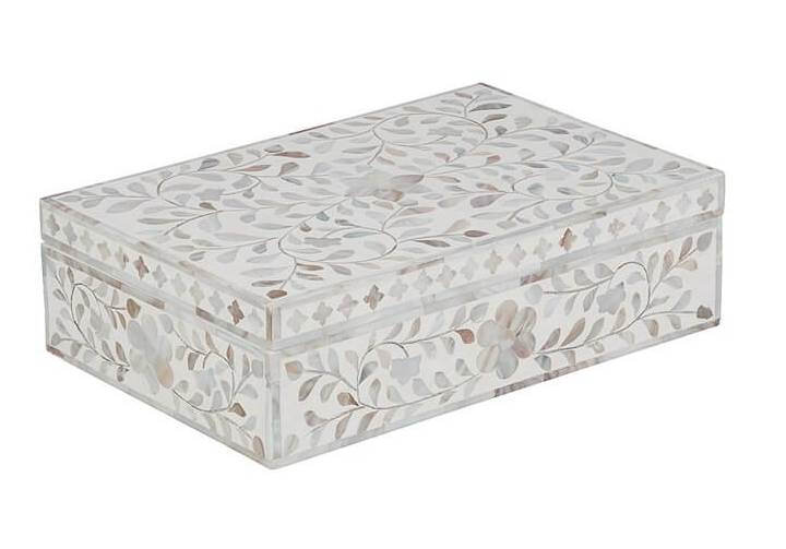 Mother Of Pearl Inlay Floral Box White