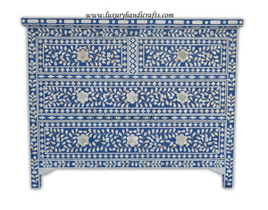 Mother Of Pearl Inlay Floral Chest Of Four Drawers Blue