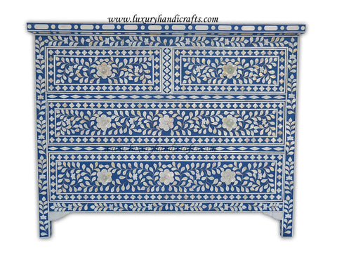 Mother Of Pearl Inlay Floral Chest Of Four Drawers Blue 1
