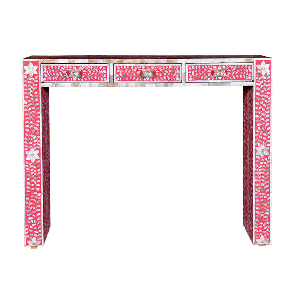 Mother Of Pearl Inlay Floral Console Table Pink