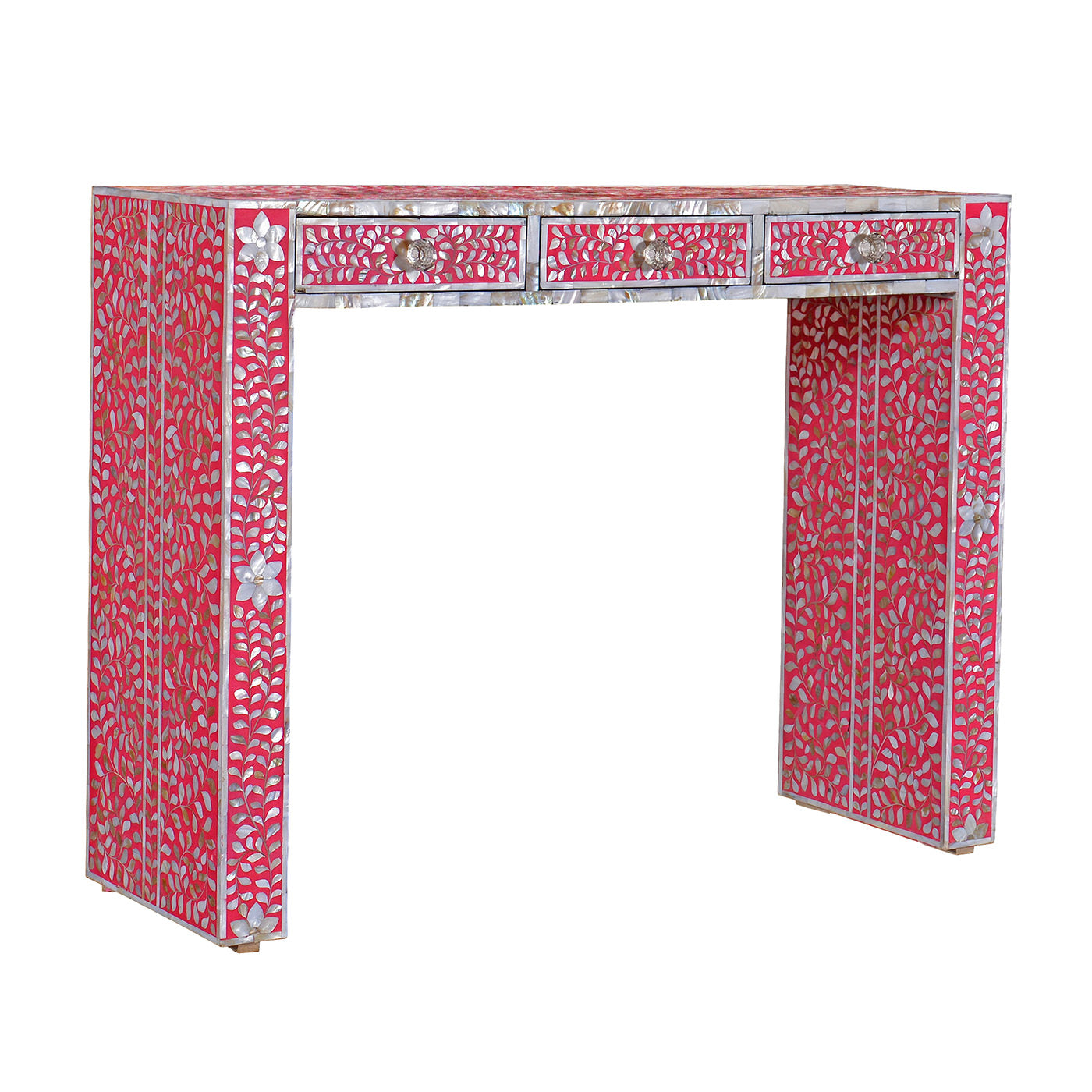 Mother Of Pearl Inlay Floral Console Table Pink