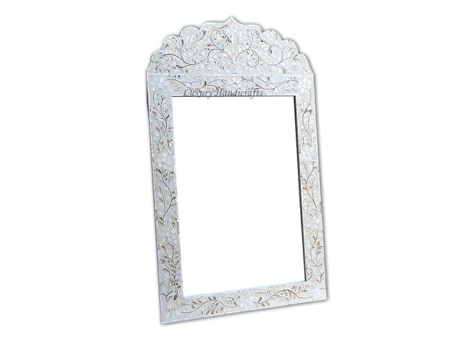 Mother Of Pearl Inlay Floral Crested Mirror Ivory 1