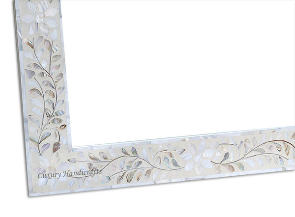 Mother Of Pearl Inlay Floral Crested Mirror Ivory