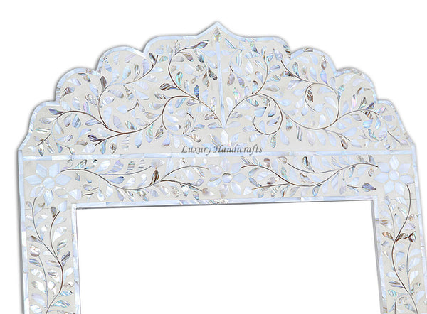 Mother Of Pearl Inlay Floral Crested Mirror Ivory