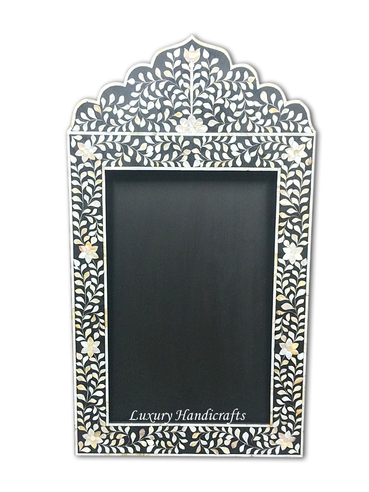 Mother Of Pearl Inlay Floral Crested Mirror Black