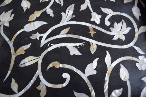Mother Of Pearl Inlay Flower Tray Black