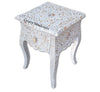 White Mother Of Pearl Inlay French Bedside 1 Drawer Floral Design 2