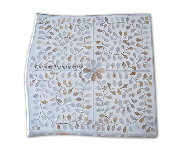White Mother Of Pearl Inlay French Bedside 1 Drawer Floral Design