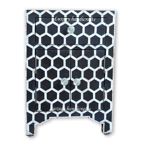 Black Mother Of Pearl Inlay Nightstand Honeycomb Bedside 1
