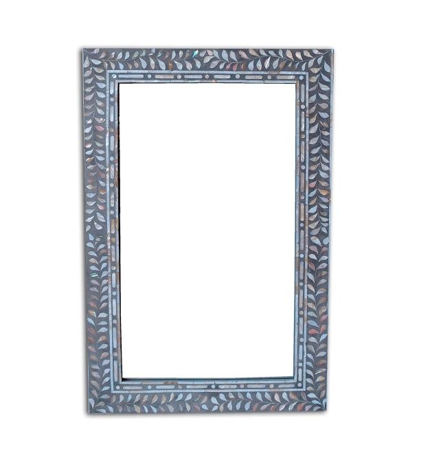 Grey Mother Of Pearl Inlay Leaf Mirror 1
