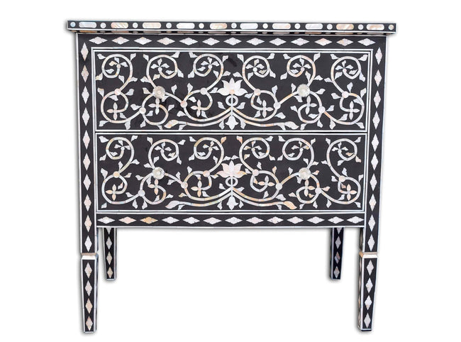 Black Mother Of Pearl Inlay Lotus 2 Drawer Chest 1