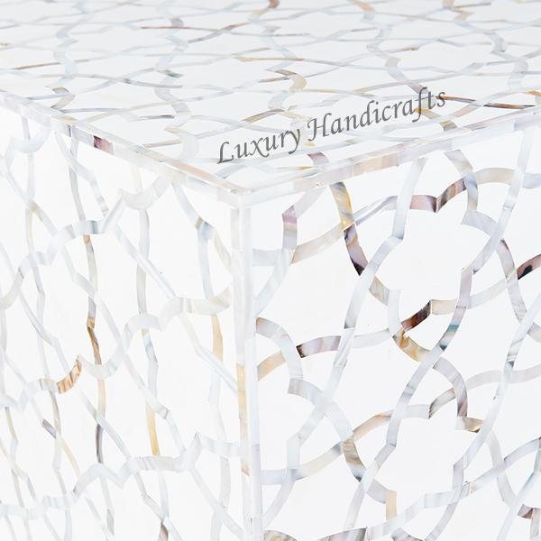 Mother Of Pearl Inlay Star Side Table Brass Base White 2