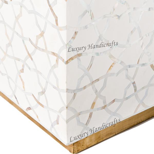 Mother Of Pearl Inlay Star Side Table Brass Base White 3