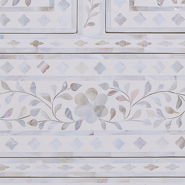 Mother Of Pearl Inlay Floral Chest Of Four Drawer White 3