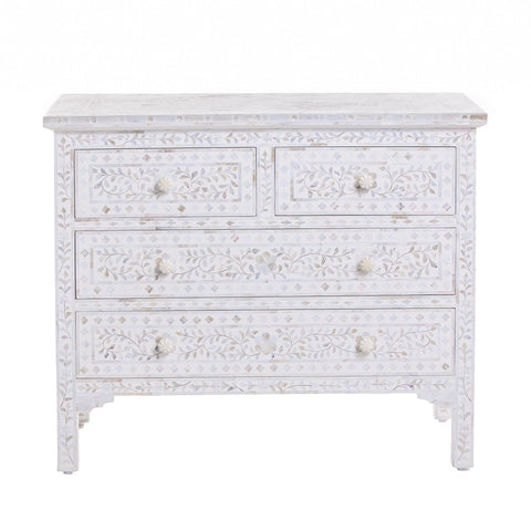 Mother Of Pearl Inlay Floral Chest Of Four Drawer White 1