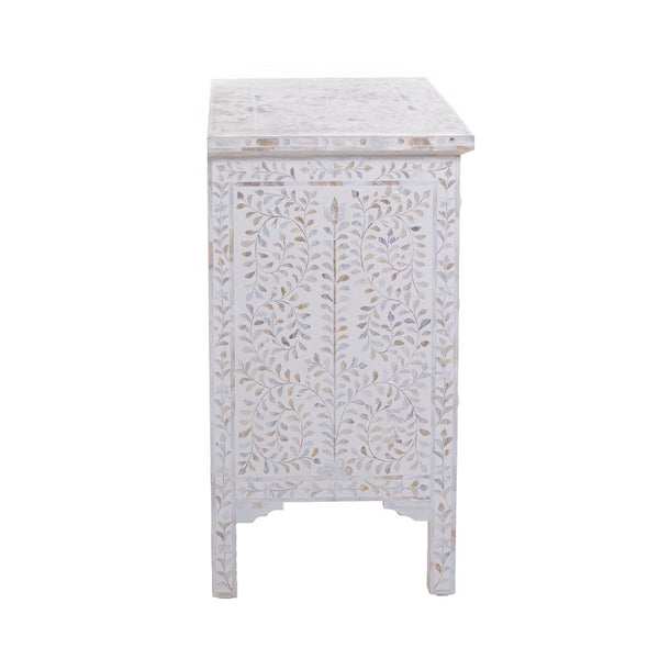 Mother Of Pearl Inlay Floral Chest Of Four Drawer White 4