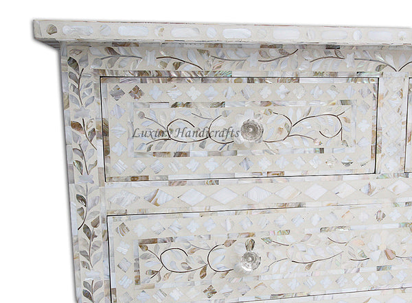 Mother Of Pearl Inlay Floral Chest Of Four Drawers Ivory