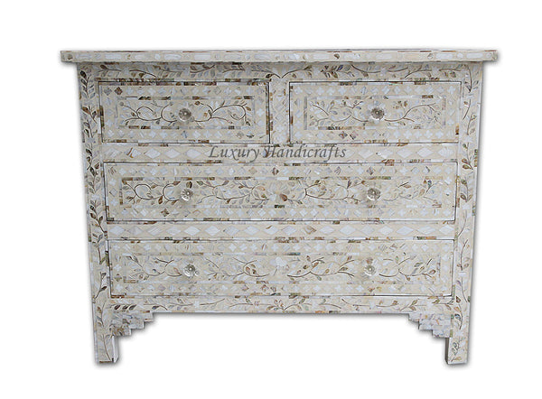 Mother Of Pearl Inlay Floral Chest Of Four Drawers Ivory