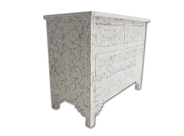 Mother Of Pearl Inlay Floral Chest Of Four Drawers Ivory
