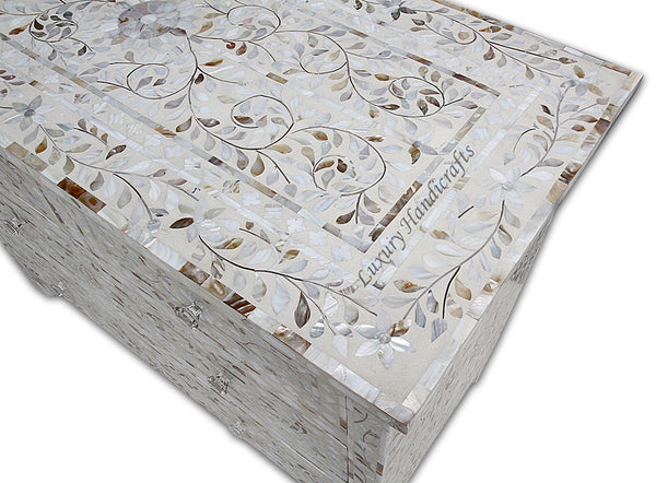 Mother Of Pearl Inlay Floral Chest Of Four Drawers Ivory