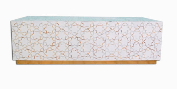 Mother Of Pearl Inlay Star Rectangle Center Table White