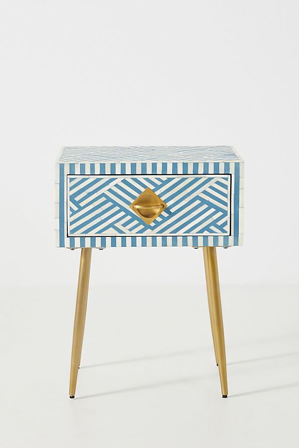 Optical Bone Inlay 1 Drawer Bedside Sky Blue