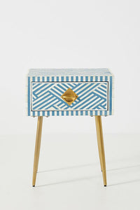 Optical Bone Inlay 1 Drawer Bedside Sky Blue