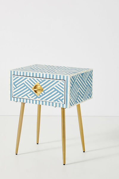 Optical Bone Inlay 1 Drawer Bedside Sky Blue