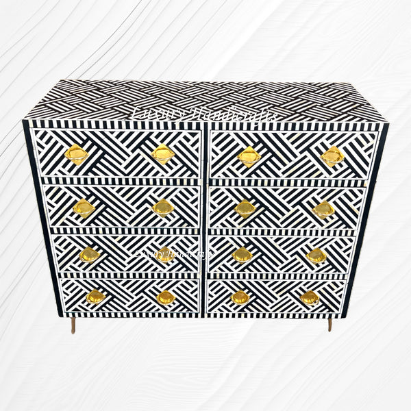 Optical Bone Inlay 8 Drawer Chest Black