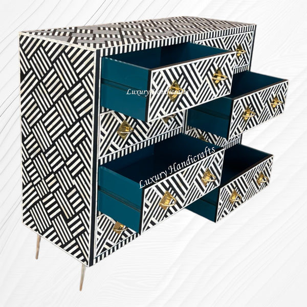 Optical Bone Inlay 8 Drawer Chest Black