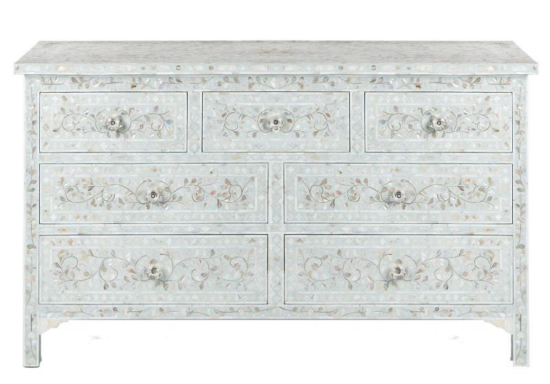 Pale Blue Mother Of Pearl Inlay Chest Of 7 Drawers Large 1