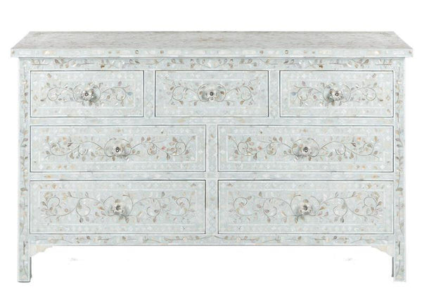 Pale Blue Mother Of Pearl Inlay Chest Of 7 Drawers Large 1