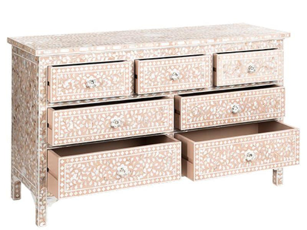 Pale Pink Mother Of Pearl Inlay Chest Of 7 Drawers