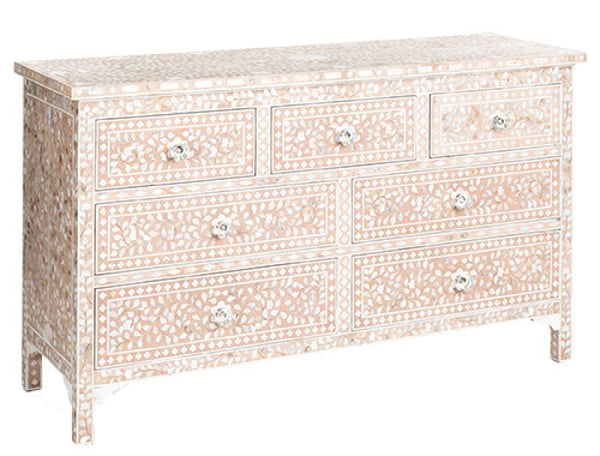 Pale Pink Mother Of Pearl Inlay Chest Of 7 Drawers