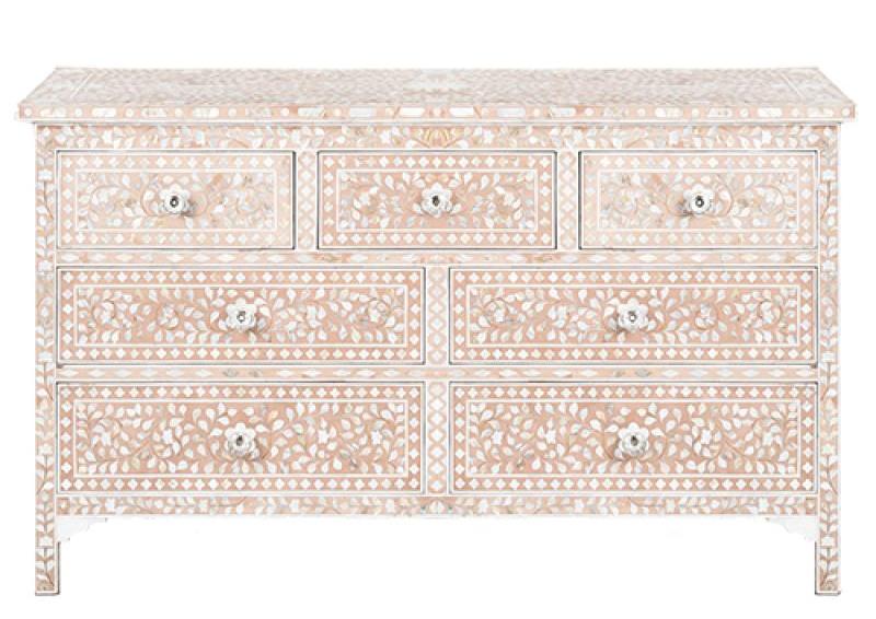 Pale Pink Mother Of Pearl Inlay Chest Of 7 Drawers