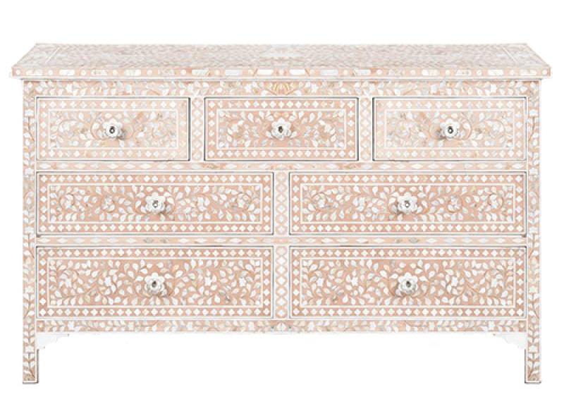 Pale Pink Mother Of Pearl Inlay Chest Of 7 Drawers