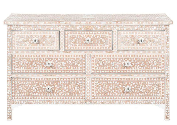 Pale Pink Mother Of Pearl Inlay Chest Of 7 Drawers