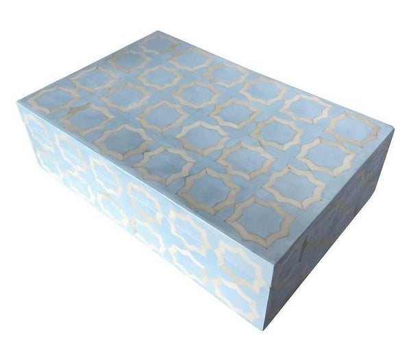 Ice Blue Moroccan Pattern Bone Inlay Box