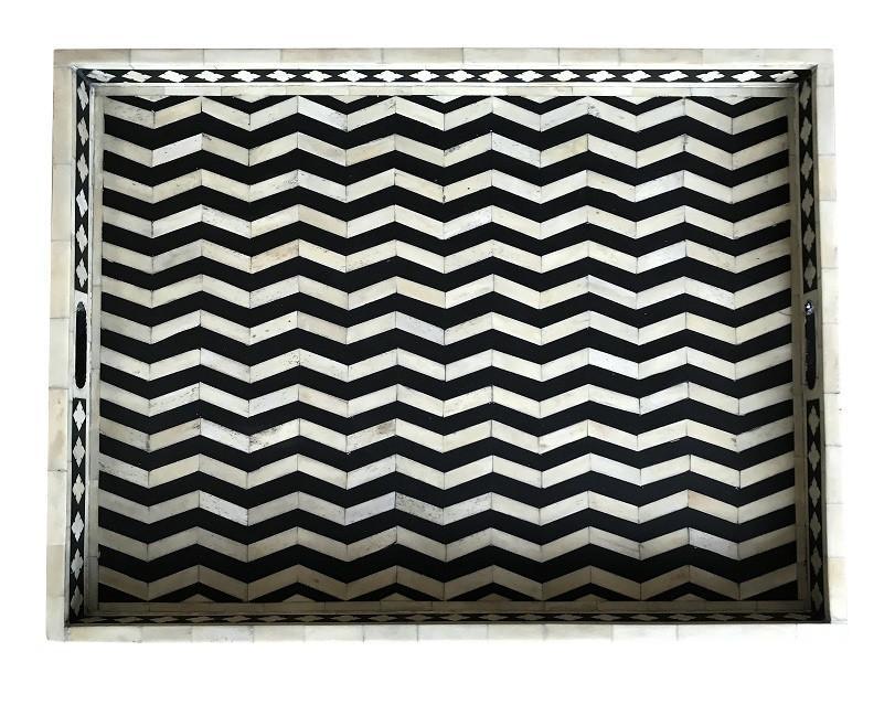 Black Rectangle Chevron Pattern Bone Inlay Tray