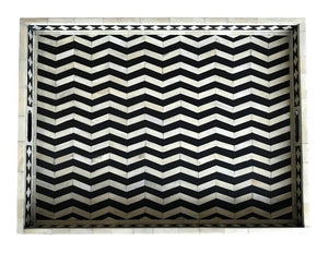 Black Rectangle Chevron Pattern Bone Inlay Tray