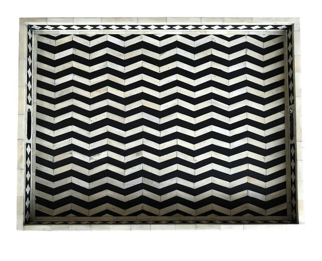 Black Rectangle Chevron Pattern Bone Inlay Tray 1