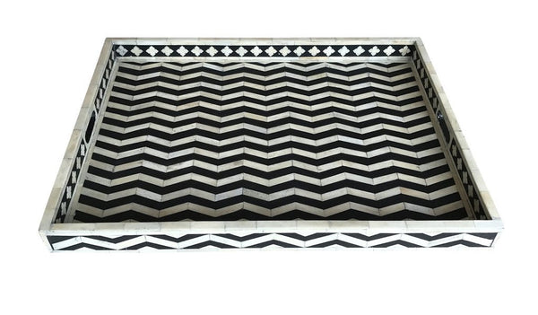 Black Rectangle Chevron Pattern Bone Inlay Tray