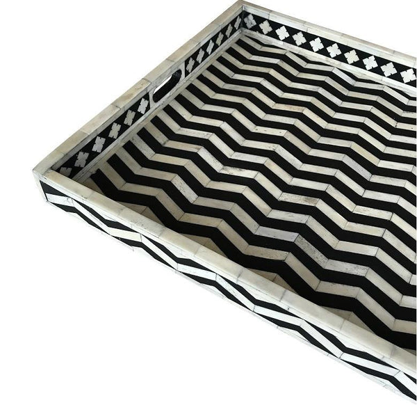 Black Rectangle Chevron Pattern Bone Inlay Tray
