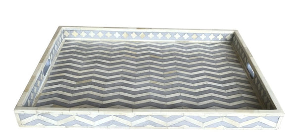 Grey Rectangle Chevron Pattern Bone Inlay Tray
