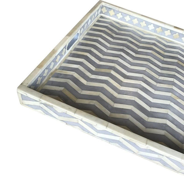 Grey Rectangle Chevron Pattern Bone Inlay Tray