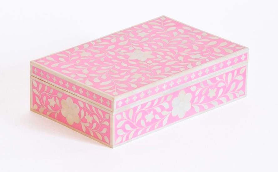 Bone Inlay Box Floral Design Pink 1